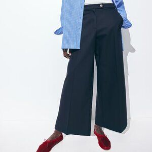 Navy Blue Wide-Leg Dress Pants
